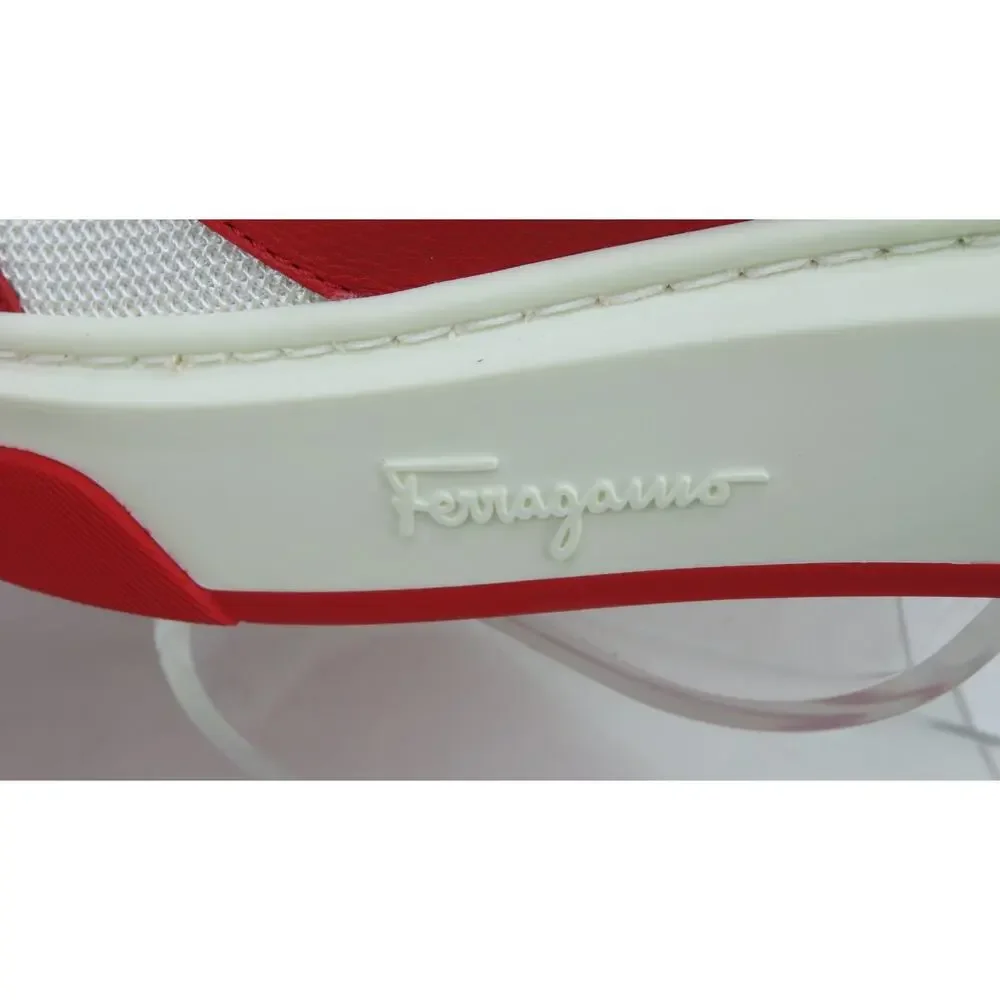 NIB FERRAGAMO CASSINA RED BLACK LEATHER LOGO LACE UP SNEAKERS 12 M ITALY - Picture 4 of 13